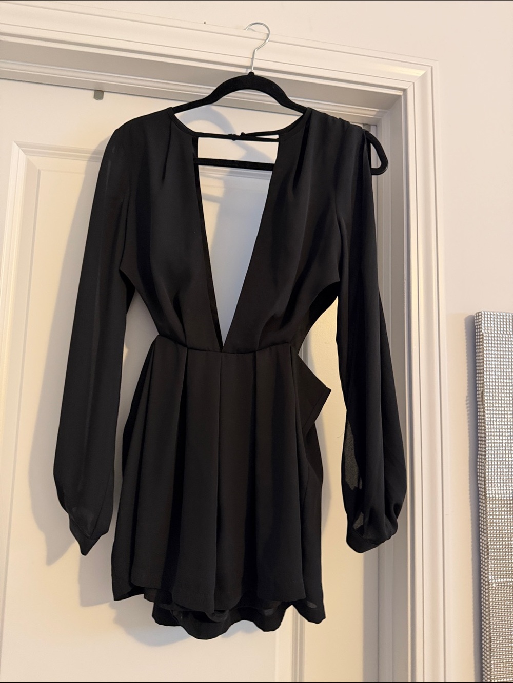 Black Deep V-Neck Long Sleeve Women's Romper